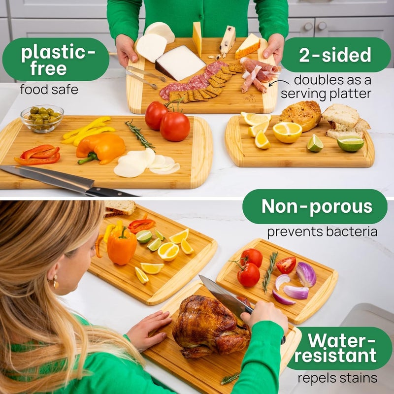 Greener Chef Organic Bamboo Cutting Boards for Kitchen Set of 3 with Lifetime Replacements â€“ Premium Extra Large Wood Chopping Boards with Juice Grooves for Carving & Serving, Non-Toxic & Durable by Greener Chef - Image 5